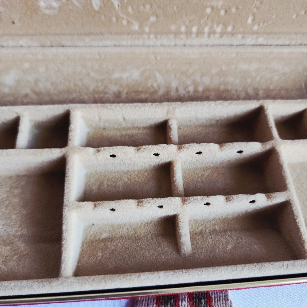 Vintage MCM Red Jewelry Box Travel Case Mirror 1960s Retro Canvas Organiser Mod